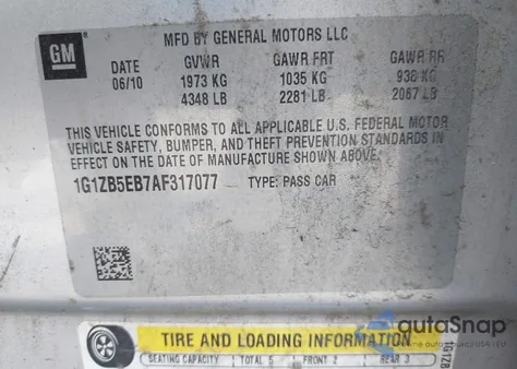 2010 Chevrolet Malibu Ls из США, поврежденный, VIN 1G1ZB5EB7AF317077